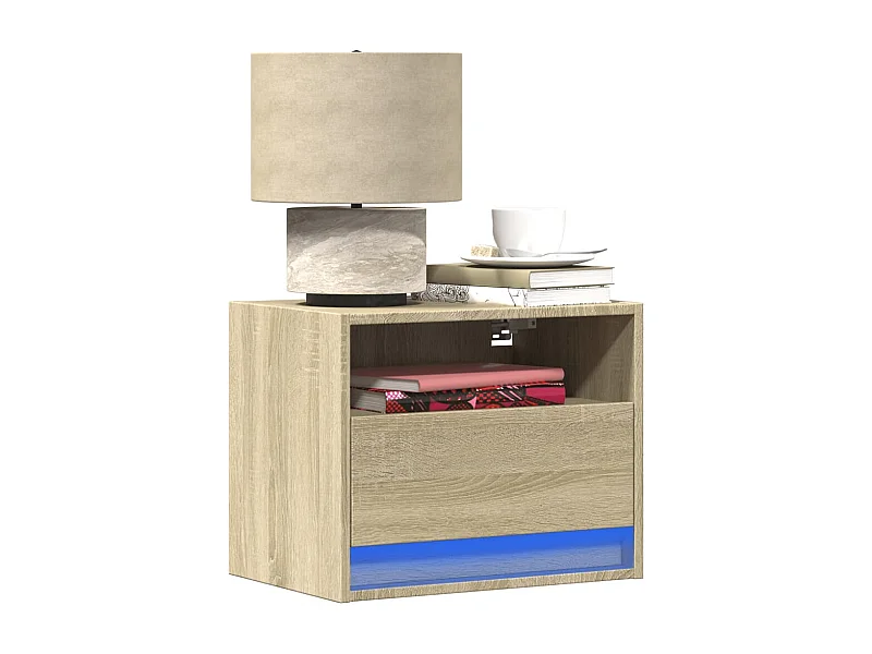 Mesa de cabeceira de parede com luzes LED carvalho sonoma