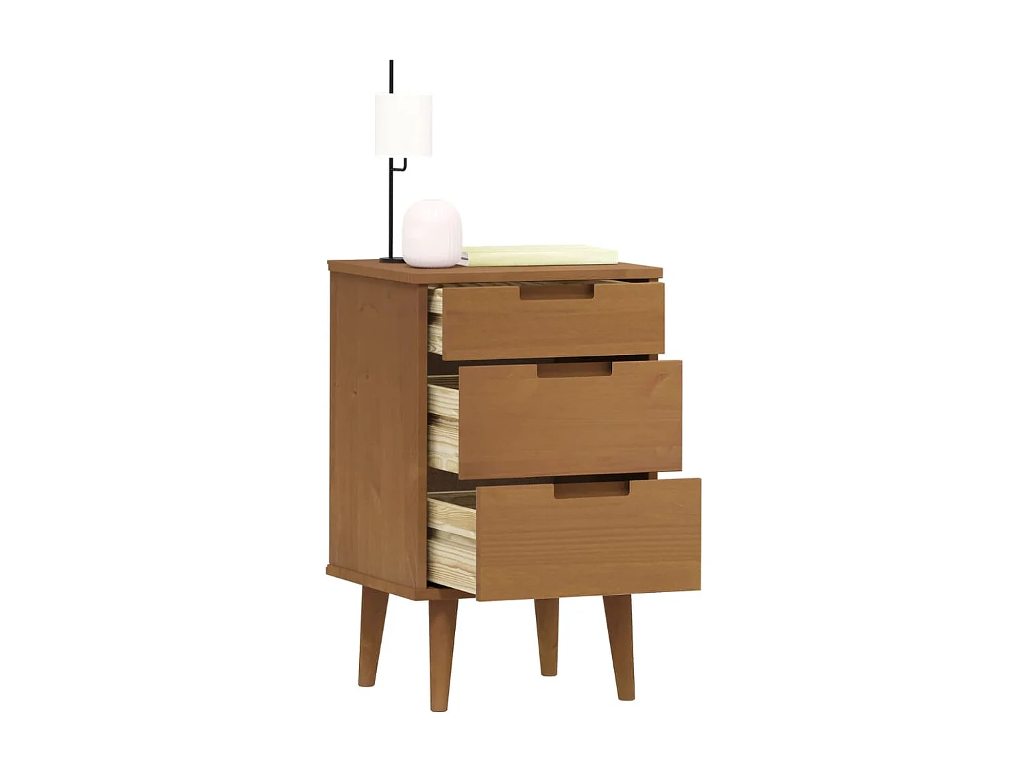 Mesita de noche MOLDE madera maciza de pino marrón 40x35x65 cm