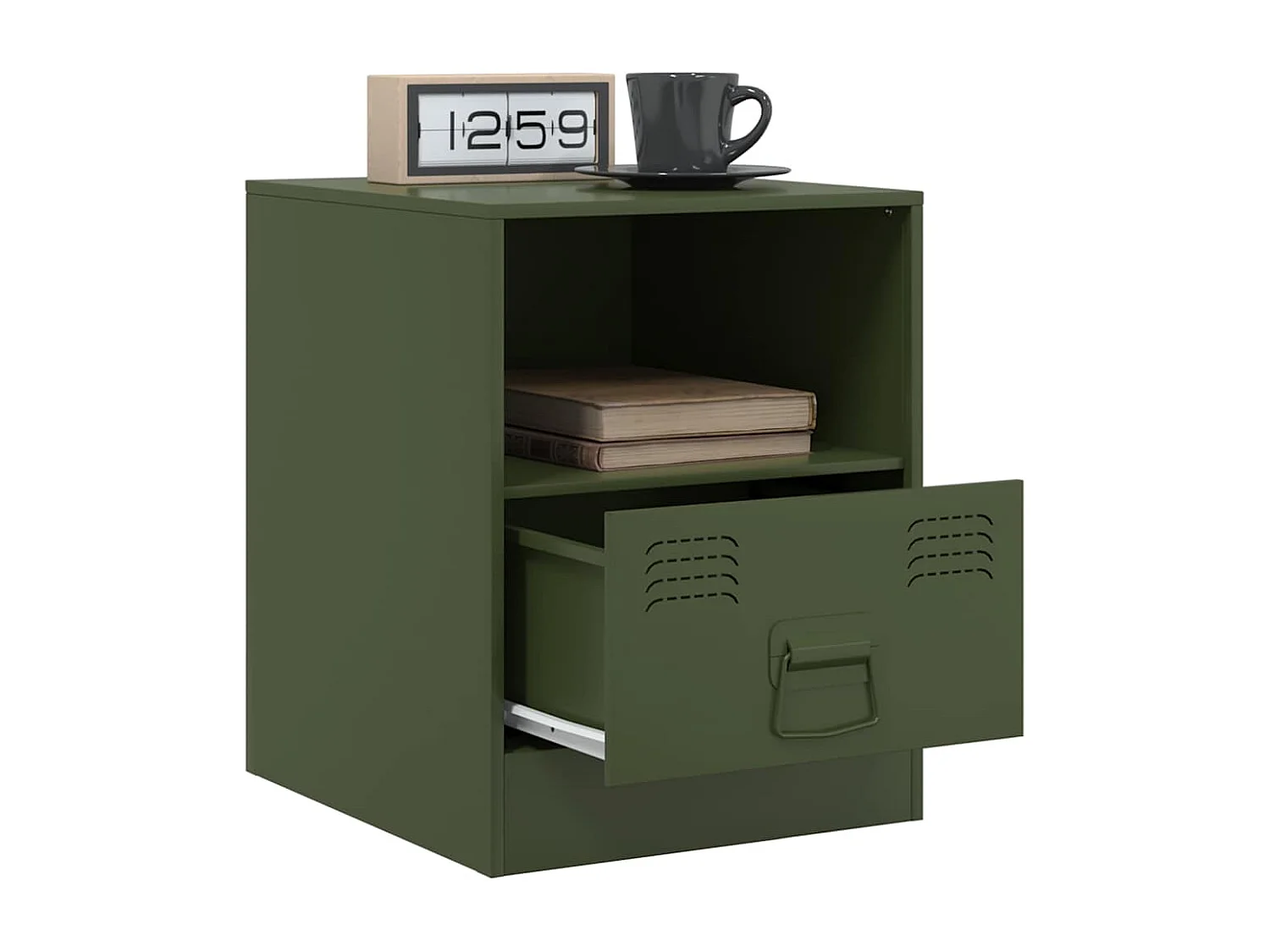 Tables de chevet 2 pièces noir vert olive 34,5x39x44 cm acier