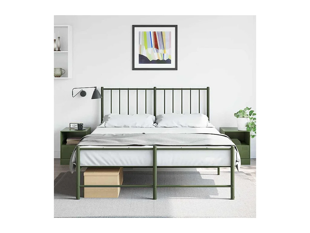 Tables de chevet 2 pièces noir vert olive 34,5x39x44 cm acier