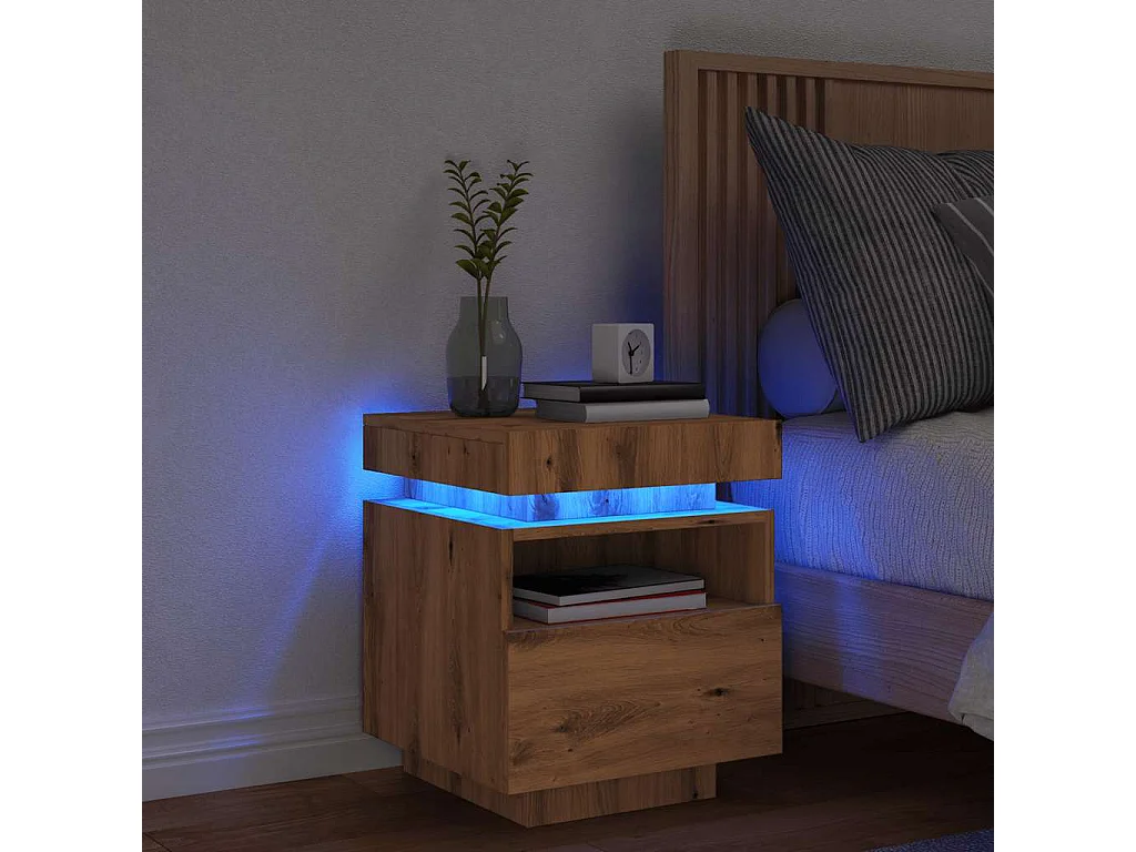 Nachtkastje met LED-verlichting 40x39x48,5 cm artisanaal eiken