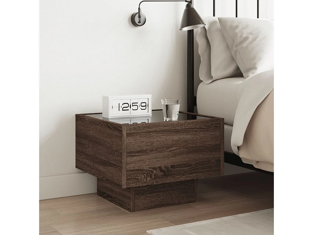 Mesa de cabeceira com LED Infinity 40x40x30 cm carvalho castanho