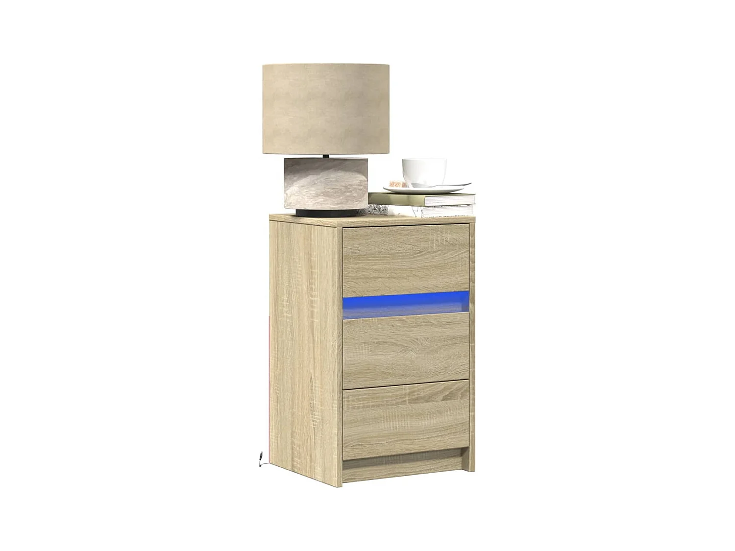 Table de chevet avec lumières LED chêne sonoma