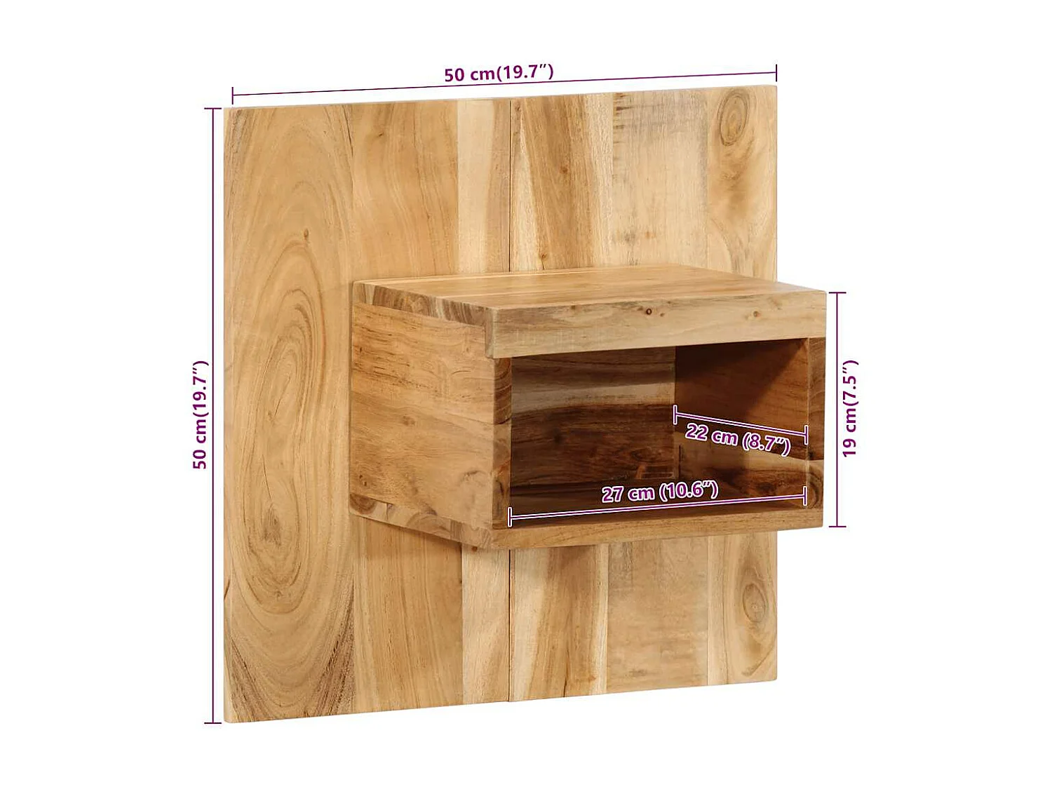 Mesita de noche madera maciza de acacia 50x27x50 cm