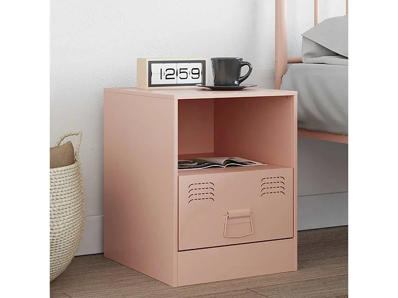 Table de chevet rose 34,5x39x44 cm acier
