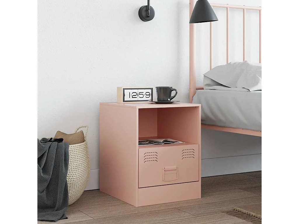 Table de chevet rose 34,5x39x44 cm acier