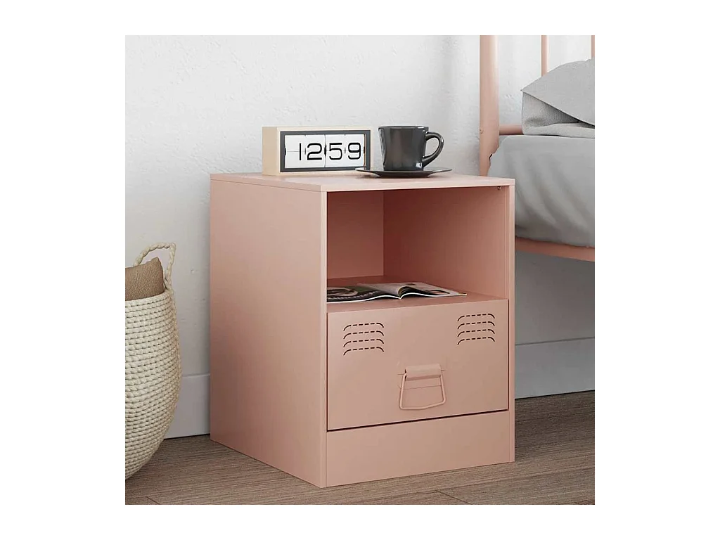 Table de chevet rose 34,5x39x44 cm acier