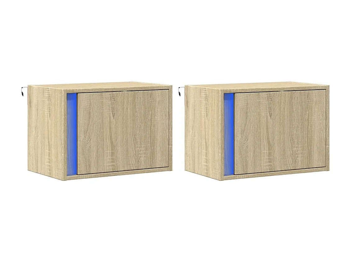 Tables de chevet murales avec lumières LED 2 pièces chêne sonoma