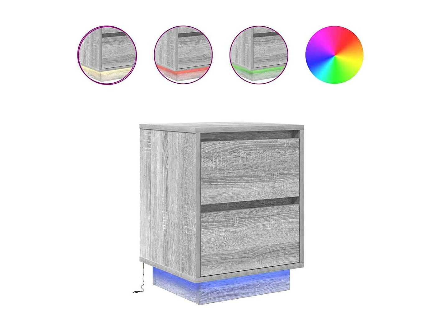 Tables de chevet avec lumières LED 2pièces sonoma gris 38x34x50 cm