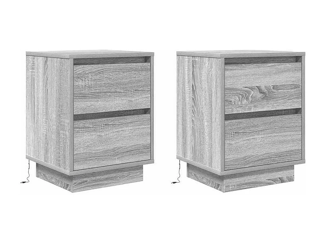 Nachtkastjes met LED 2 st 38x34x50 cm grijs sonoma
