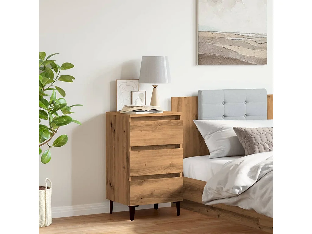 Nachtkastje met metalen poten 40x35x69 cm artisanaal eikenkleur