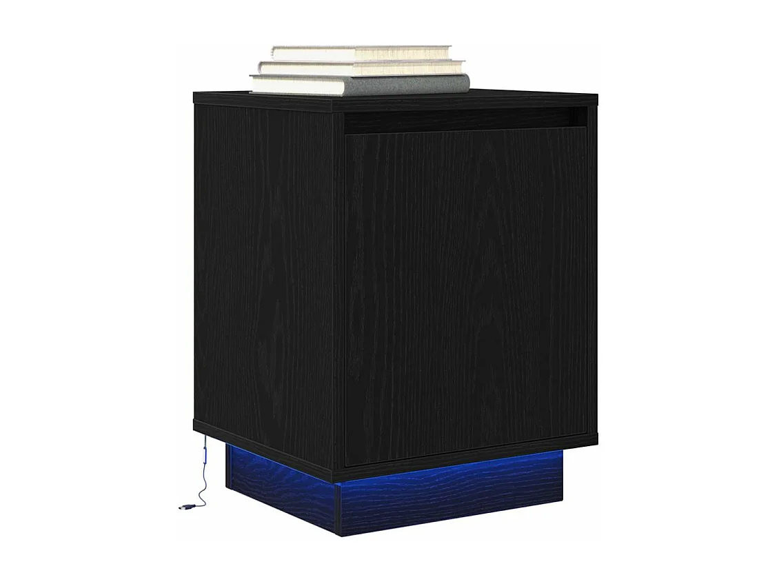 Tables de chevet avec lumières LED 2 pièces noir 38x34x50 cm