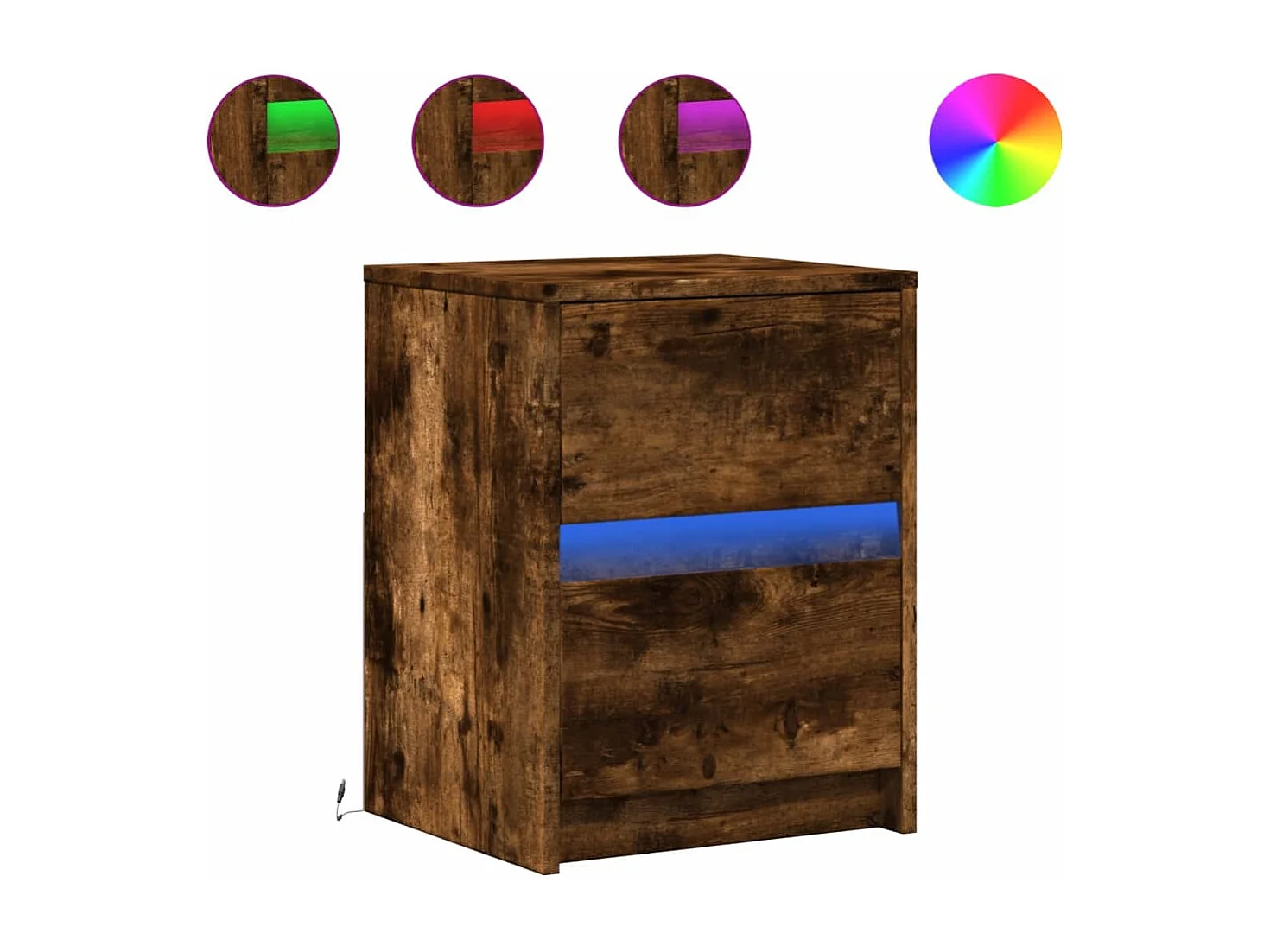 Table de chevet et lumières LED chêne fumé bois d'ingénierie