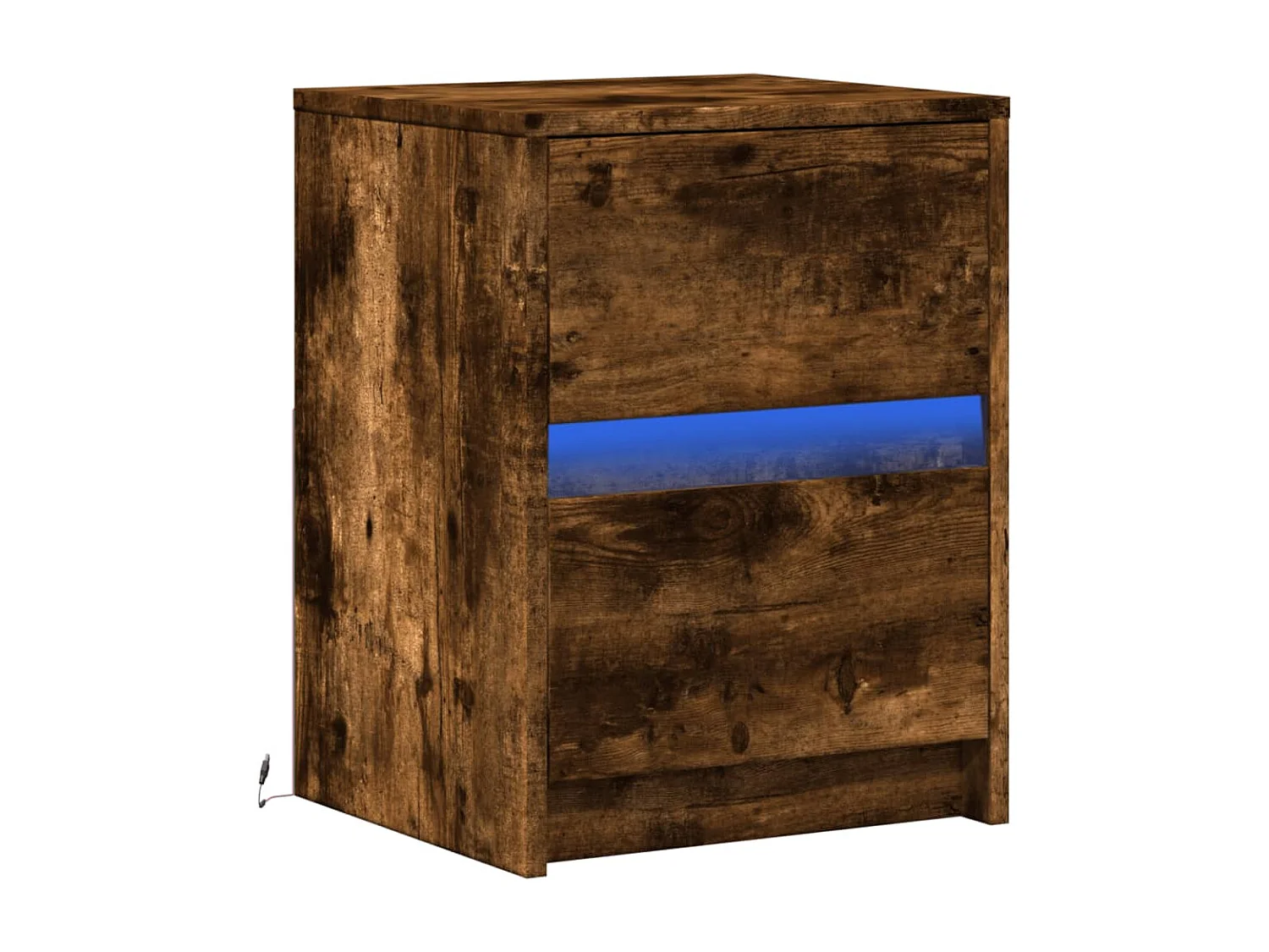 Table de chevet et lumières LED chêne fumé bois d'ingénierie