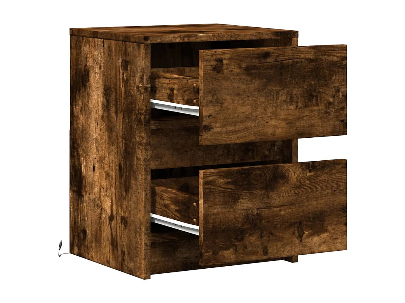 Table de chevet et lumières LED chêne fumé bois d'ingénierie