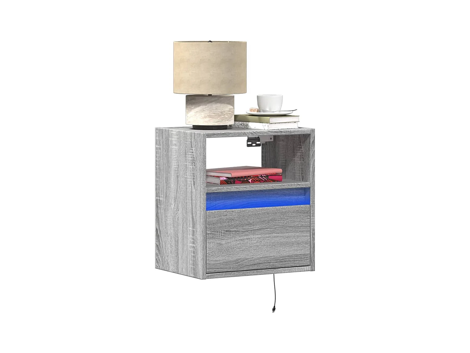 Tables de chevet murales avec lumières LED 2 pièces sonoma gris