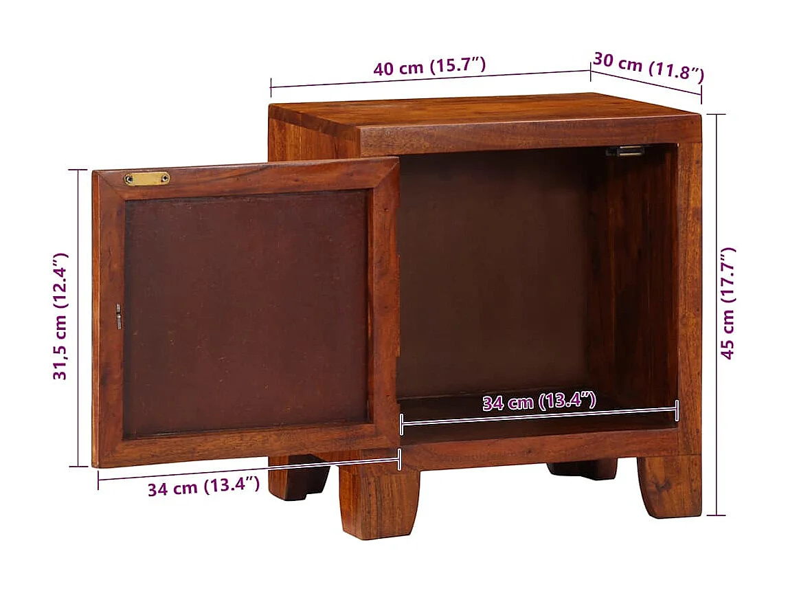 Mesita de noche 2 unidades 40x30x45 cm madera maciza de acacia