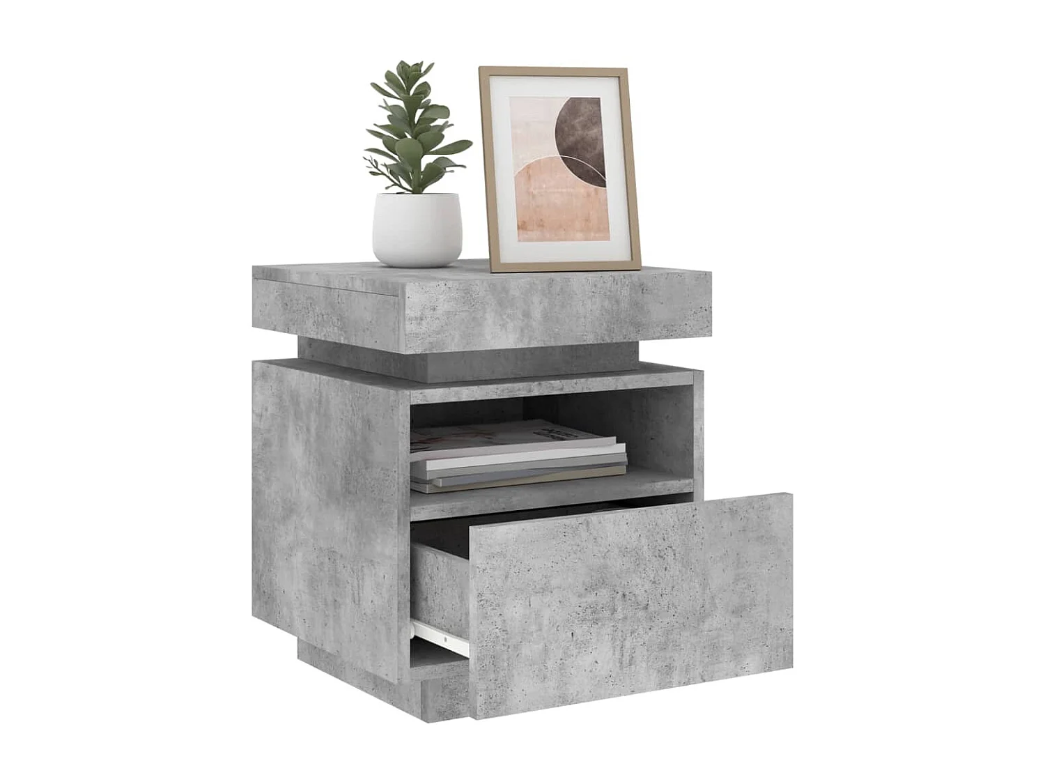 Table de chevet avec lumières LED gris béton 40x39x48,5 cm
