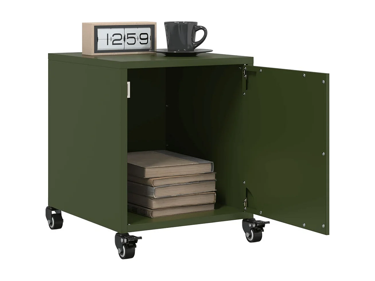 Table de chevet vert olive 36x39x43,5 cm acier