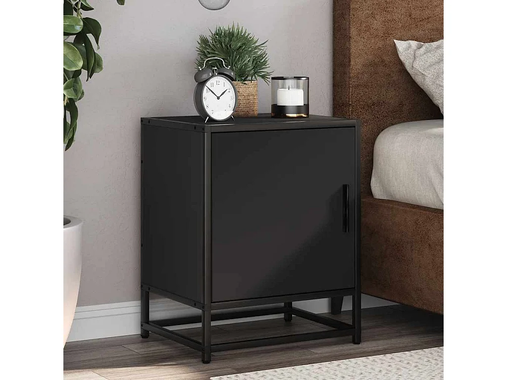 Mesa de cabeceira 40x31x50cm derivados de madeira preto e metal