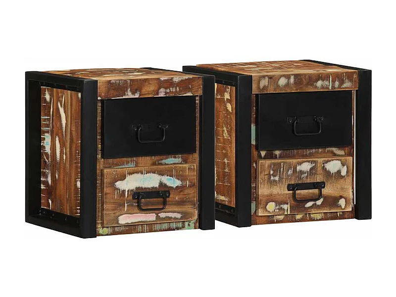 Tables de chevet 2 pièces multicolore 40x35x40cm bois récupération