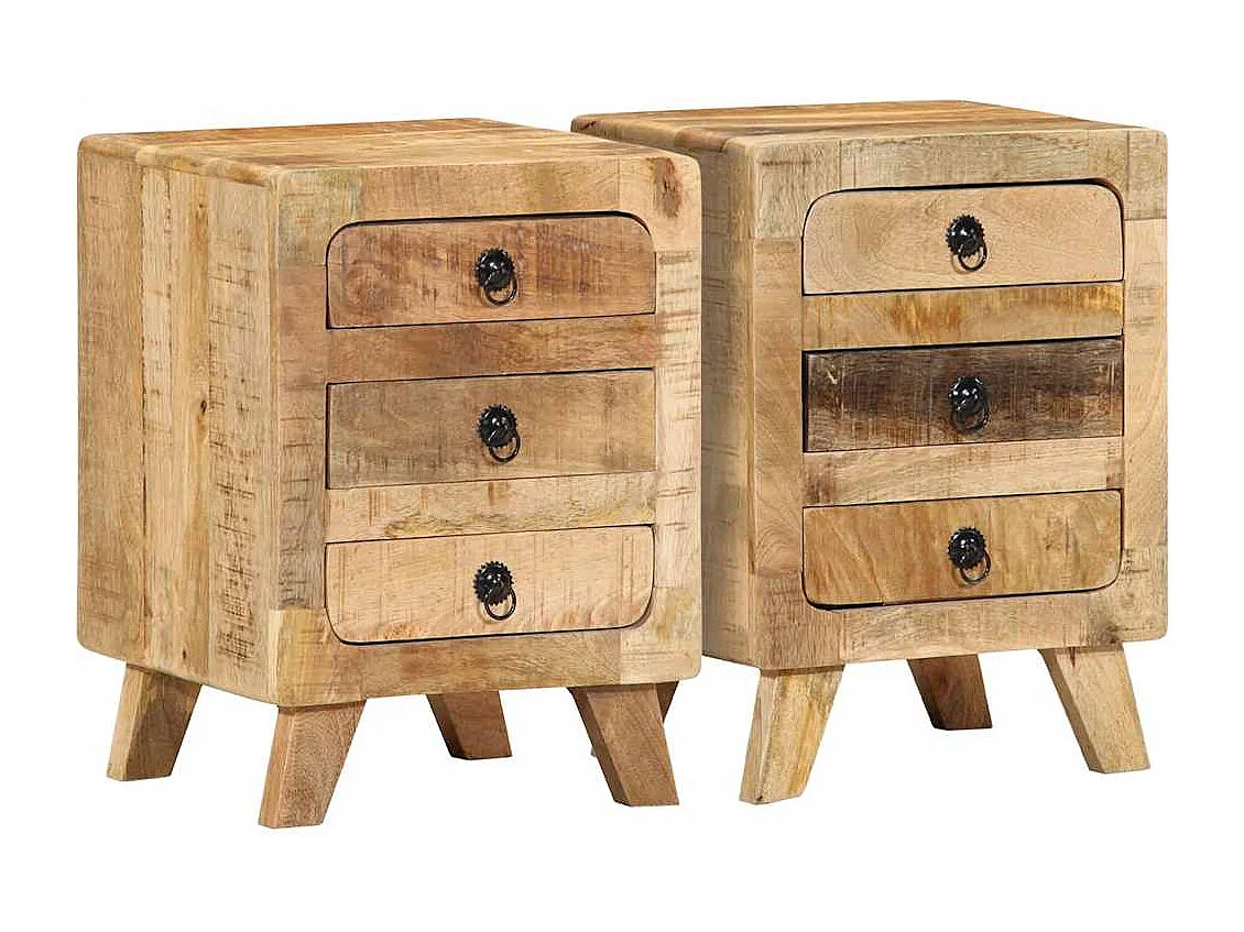 Mesilla de noche 2 unidades 37x32x50 cm madera mango rugosa