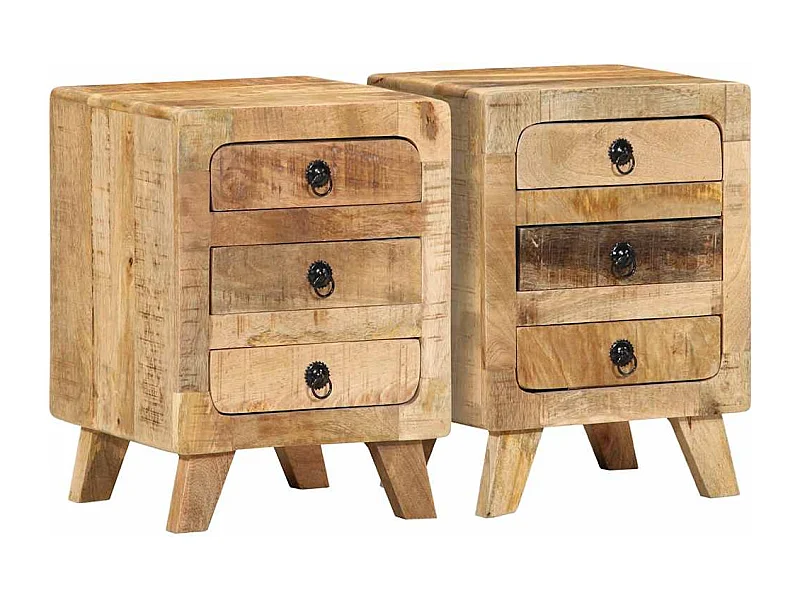 Mesilla de noche 2 unidades 37x32x50 cm madera mango rugosa