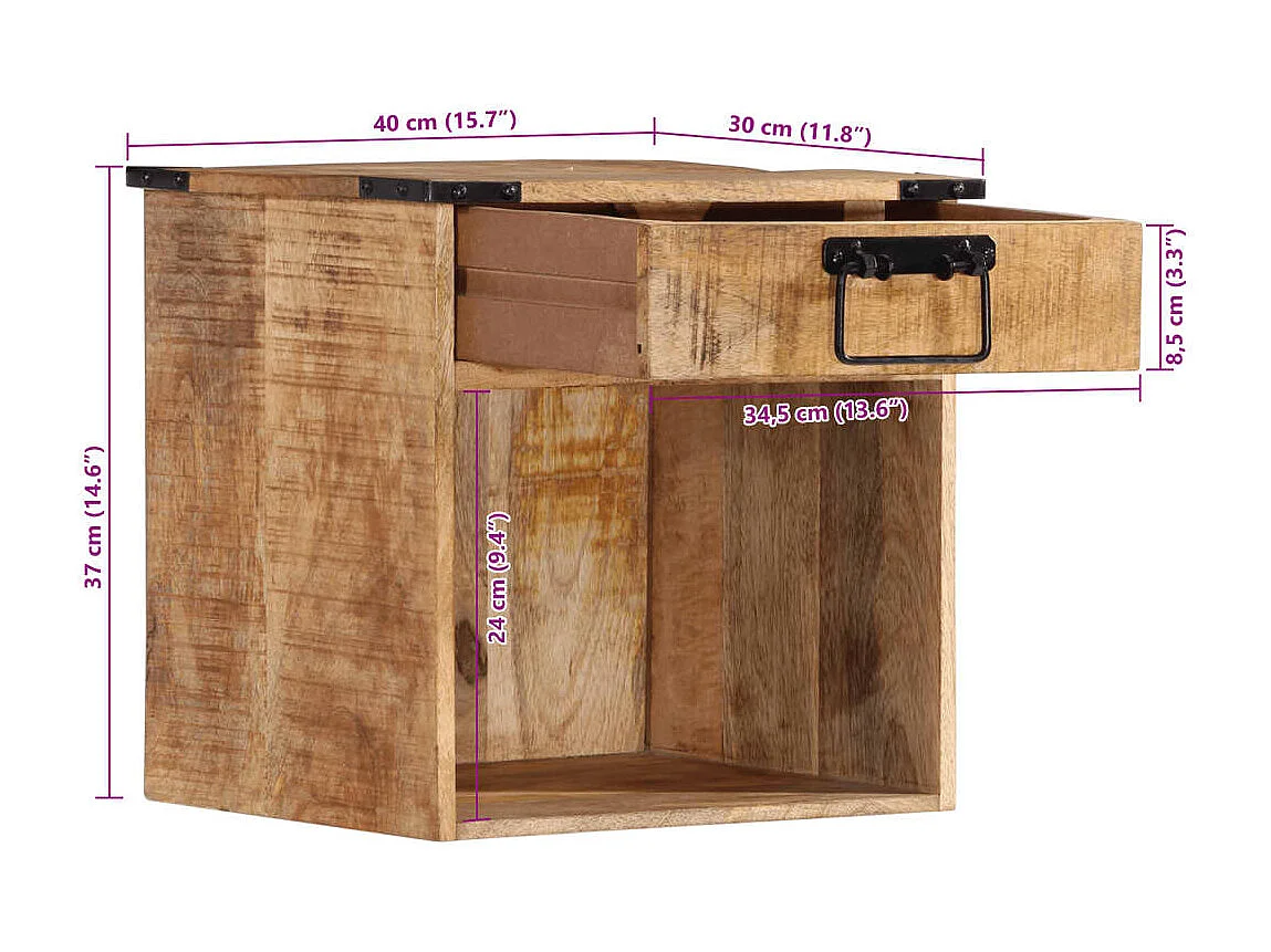 Table de chevet 40x30x37 cm bois de manguier massif