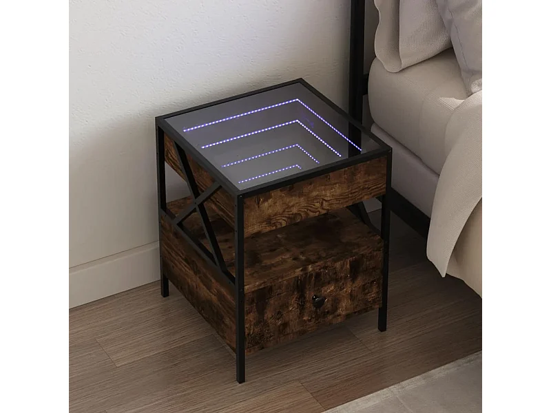 Table de chevet avec LED infini chêne fumé 40x40x51 cm