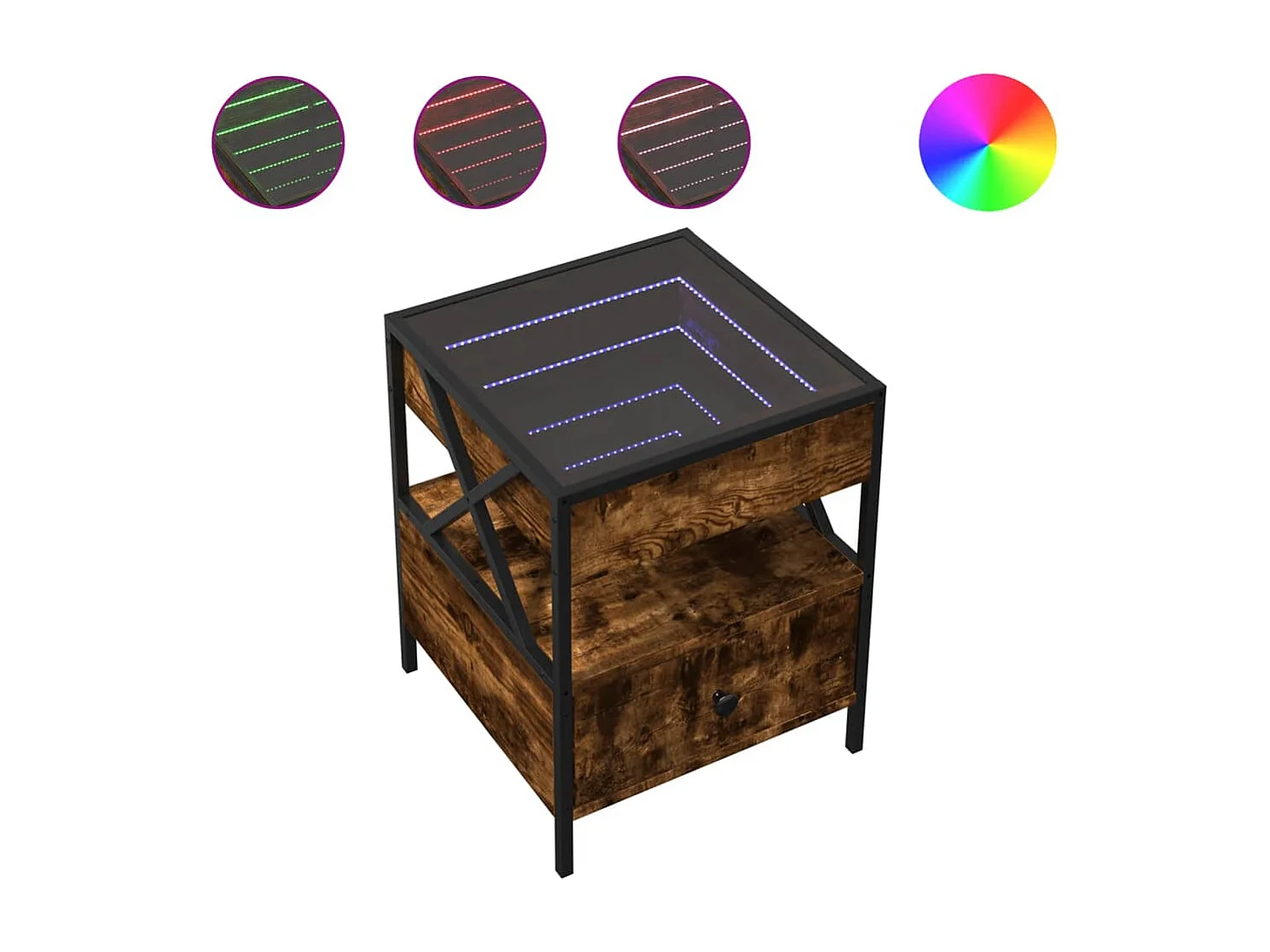 Table de chevet avec LED infini chêne fumé 40x40x51 cm