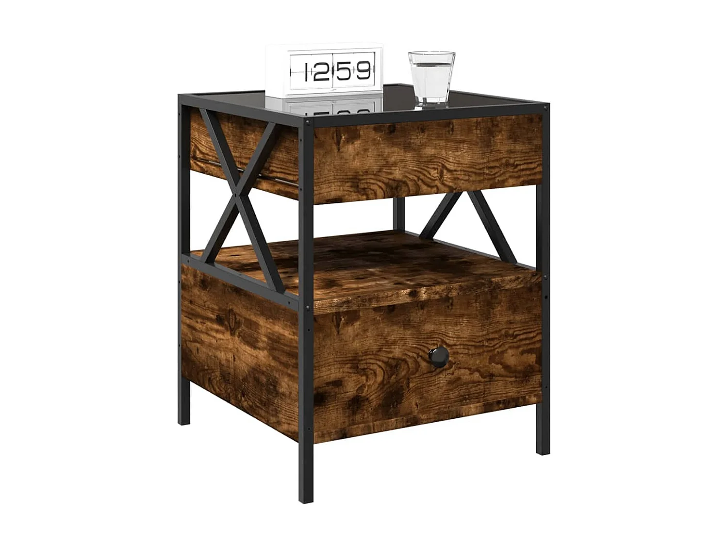 Table de chevet avec LED infini chêne fumé 40x40x51 cm