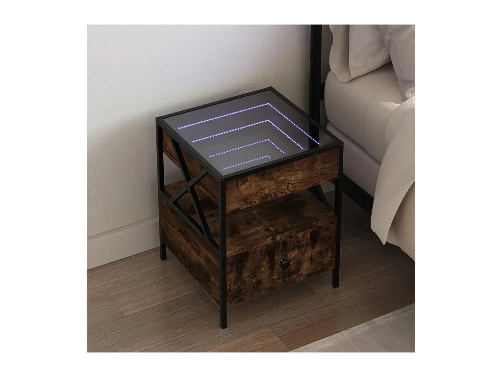 Table de chevet avec LED infini chêne fumé 40x40x51 cm