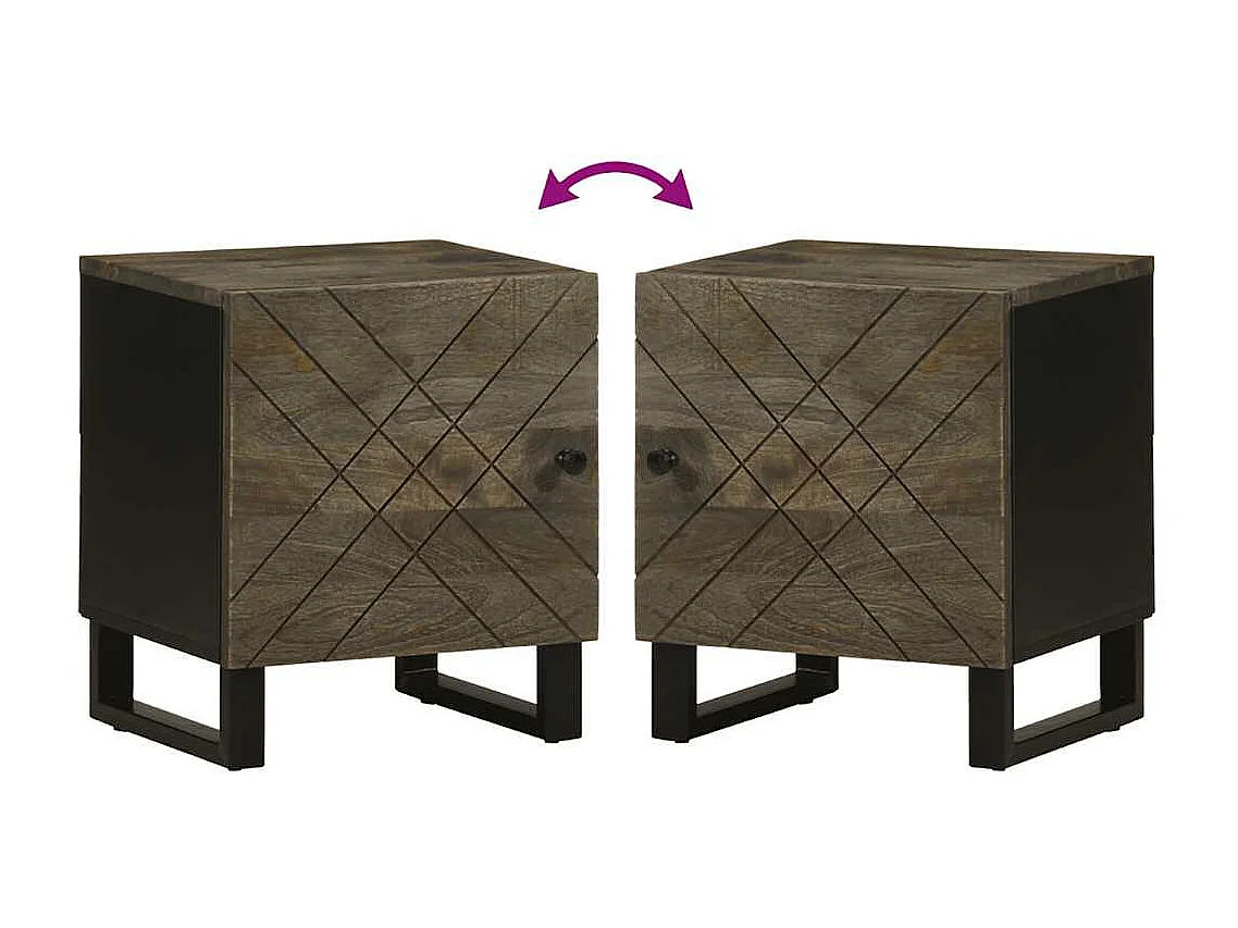 Table de chevet noir 40x33x46 cm bois de manguier solide