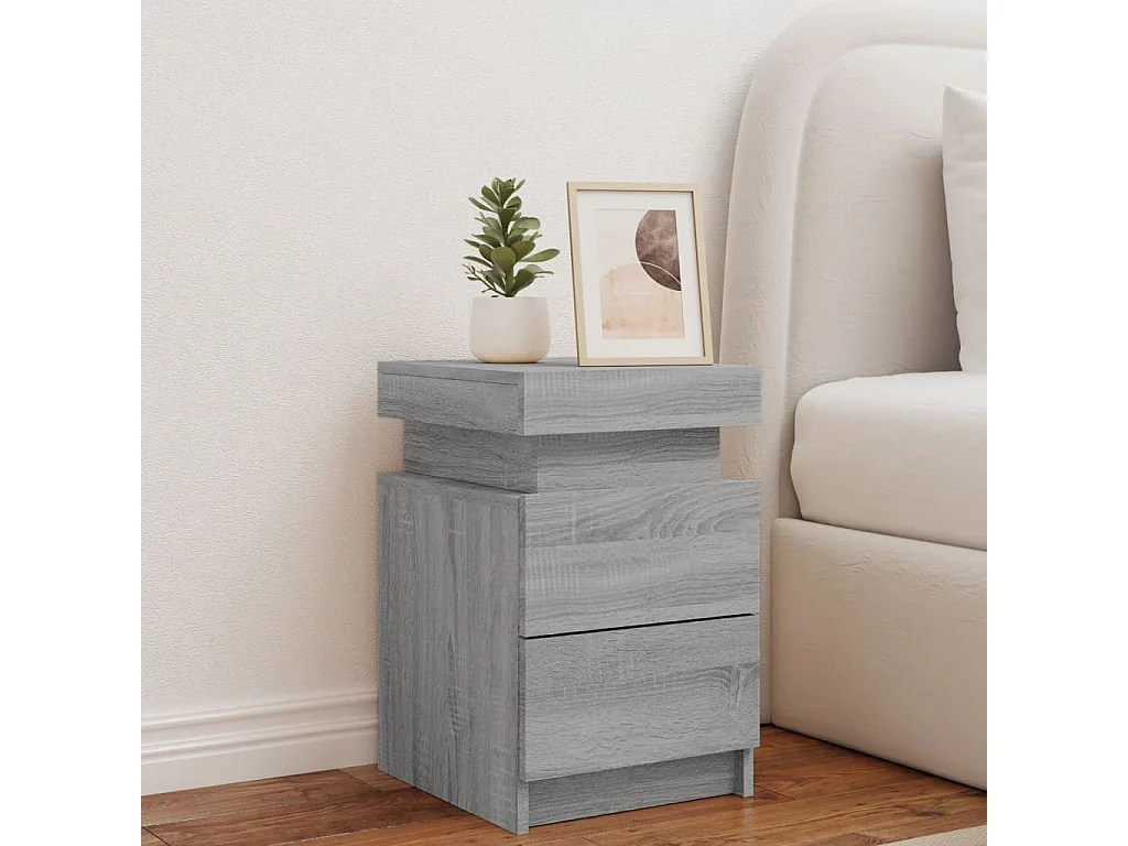 Table de chevet avec lumières LED sonoma gris 35x39x55 cm