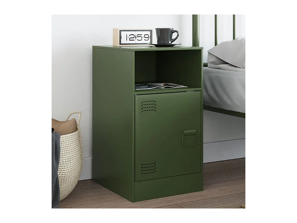 Table de chevet vert olive 34,5x39x62 cm acier