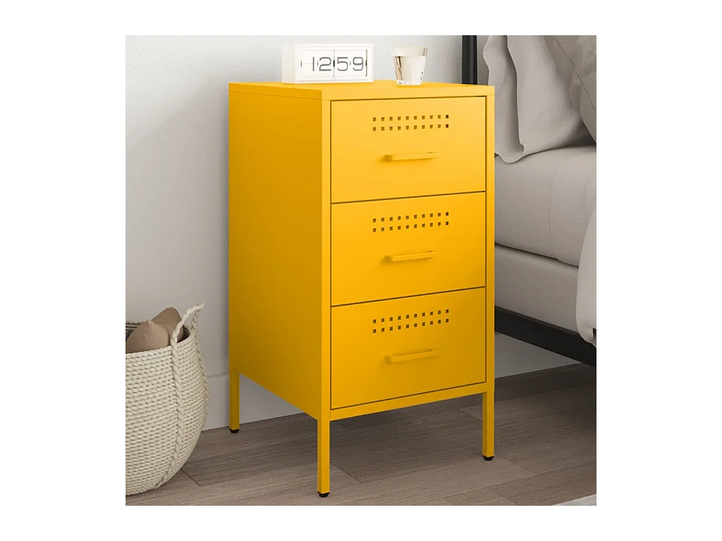 Table de chevet jaune moutarde 36x39x68 cm acier laminé à froid