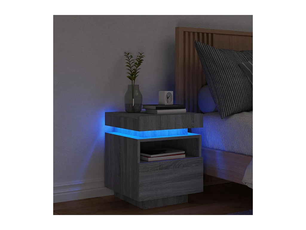 Mesita de noche con luces LED gris Sonoma 40x39x48,5 cm