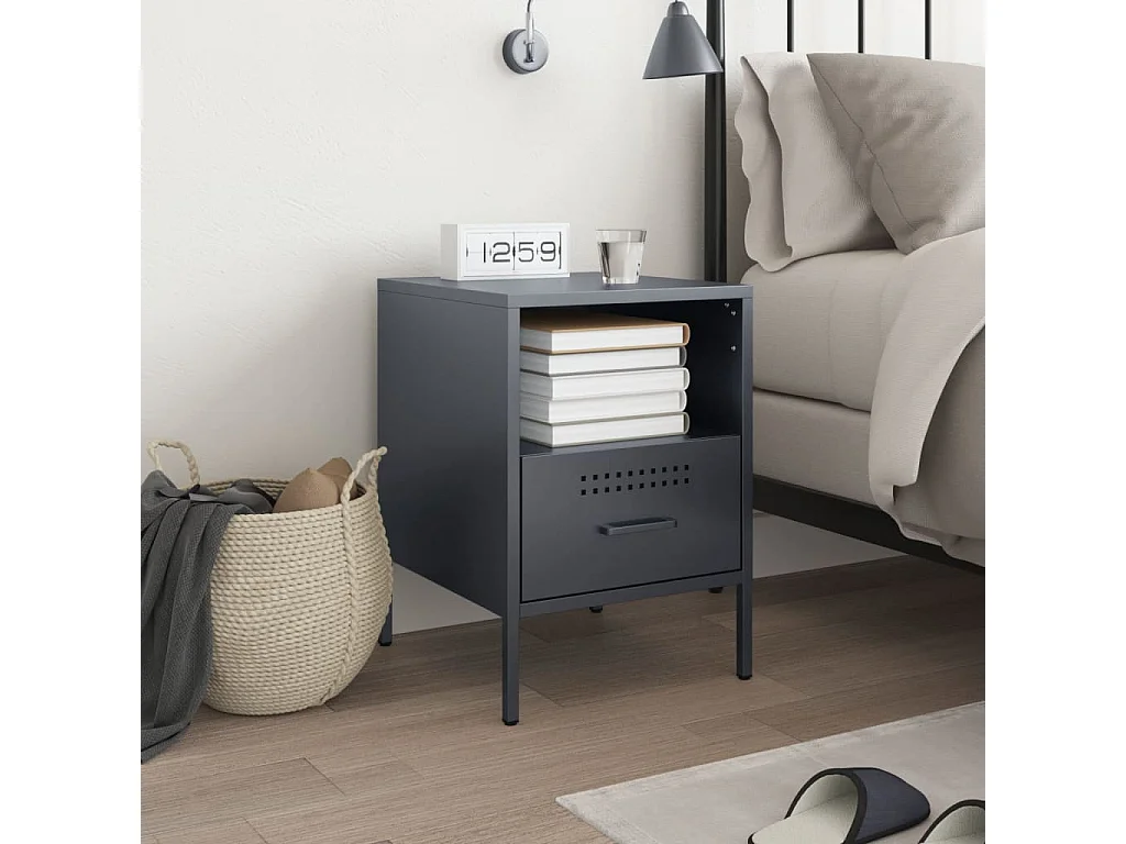 Table de chevet anthracite 36x39x50,5 cm acier laminé à froid