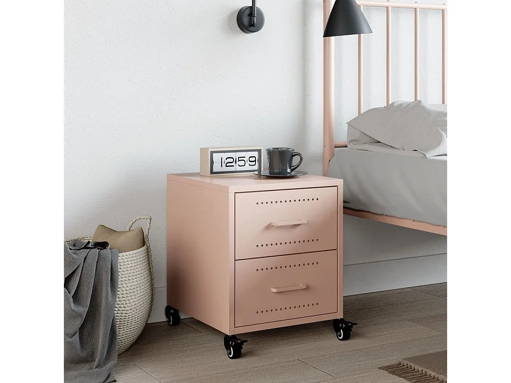 Table de chevet rose 36x39x43,5 cm acier