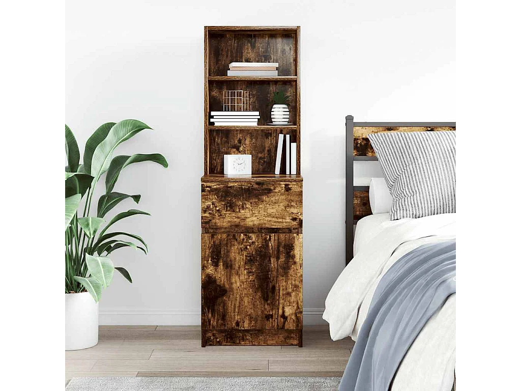 Table de chevet chêne fumé 39x35x125 cm bois d'ingénierie