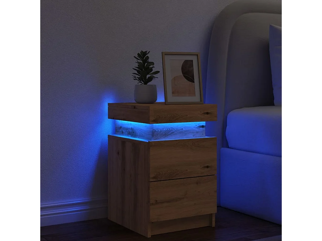 Nachtkastje met LED 35x39x55 cm bewerkt hout artisanaal eiken