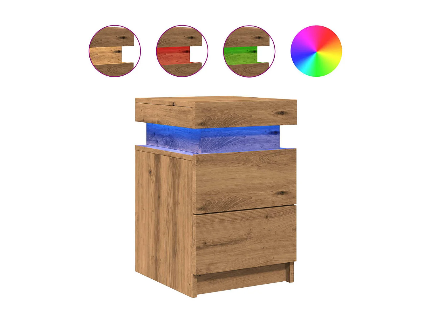 Nachtkastje met LED 35x39x55 cm bewerkt hout artisanaal eiken