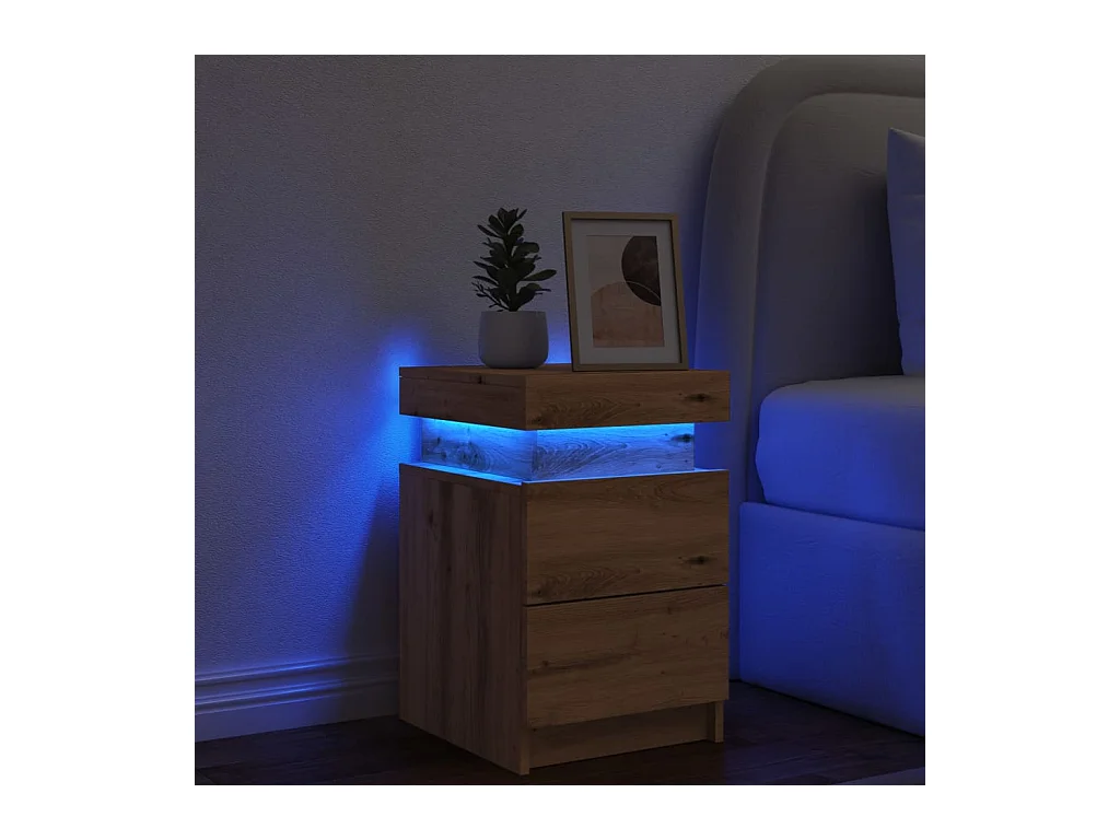 Table de chevet avec LED chêne artisanal bois d'ingénierie