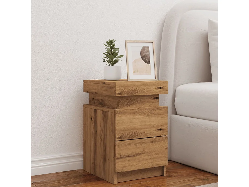 Table de chevet avec LED chêne artisanal bois d'ingénierie