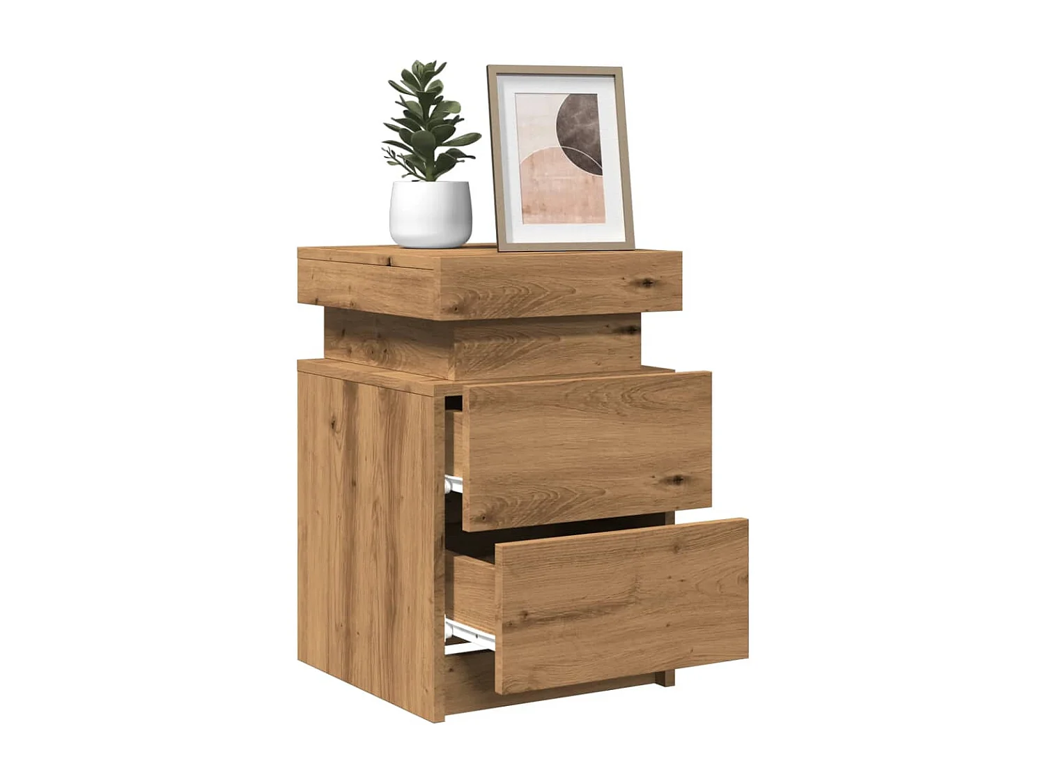 Table de chevet avec LED chêne artisanal bois d'ingénierie