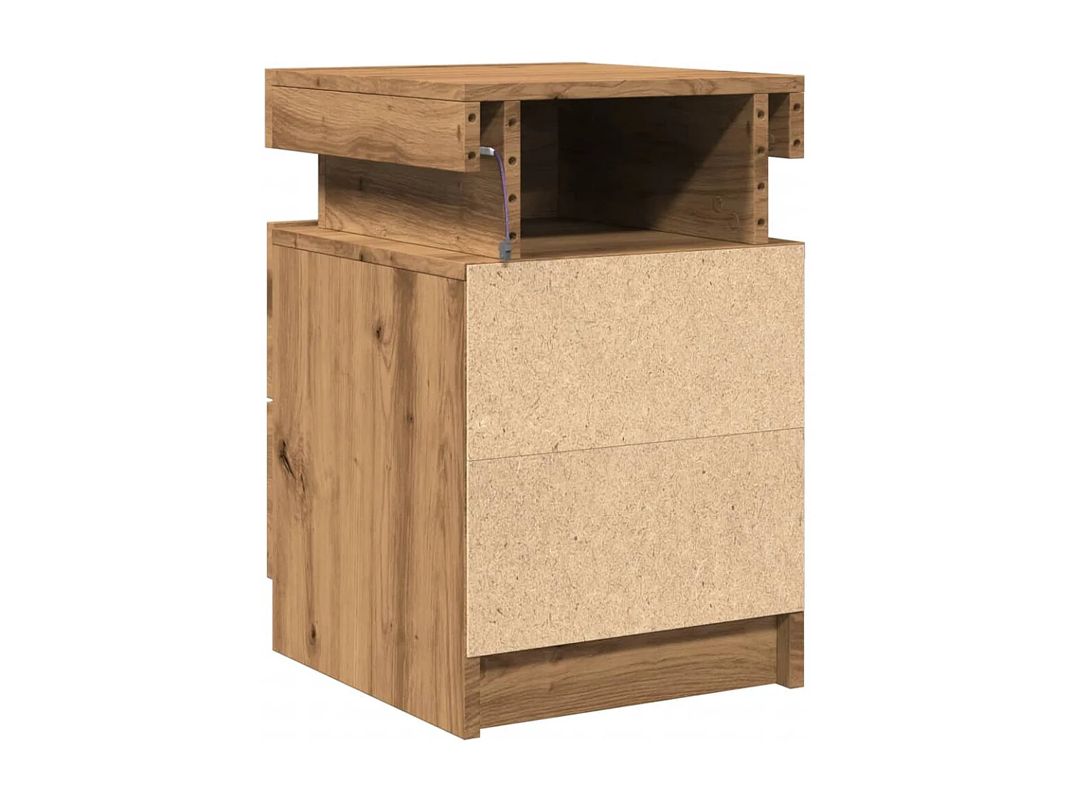 Table de chevet avec LED chêne artisanal bois d'ingénierie