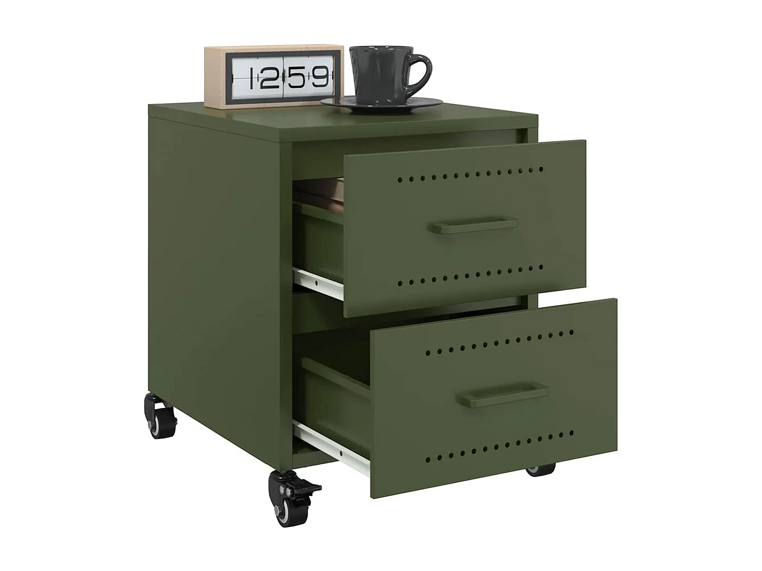 Tables de chevet 2 pièces vert olive 36x39x43,5 cm acier