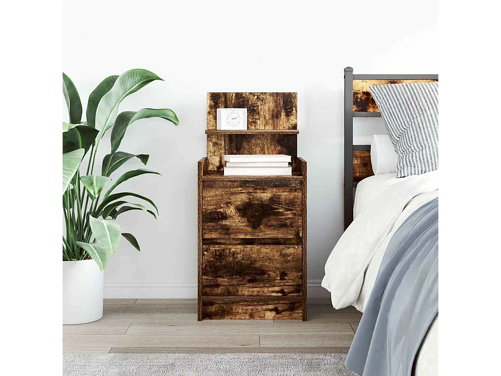 Table de chevet avec 2 tiroirs chêne fumé 38x34x80 cm