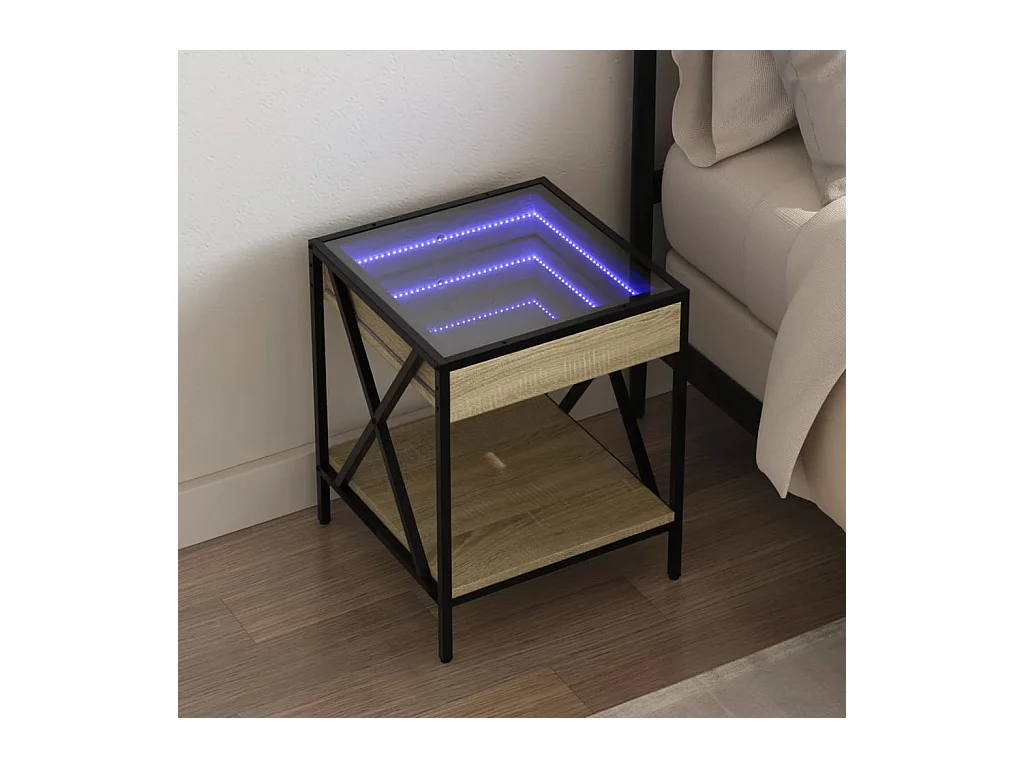 Mesita de noche con Infinity LED roble Sonoma 40x40x49 cm