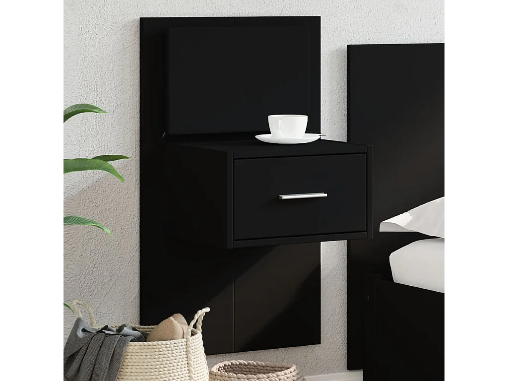 Mesa de cabeceira de parede com luzes LED preto